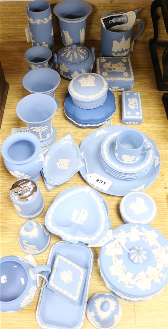 A collection of modern Wedgwood blue jasperware,